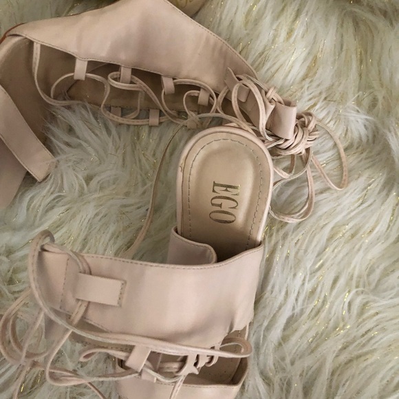 Ego, tan lace up chunky heel. - Picture 3 of 3